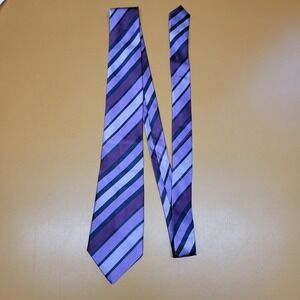 BCBG Attitude Mens Silk Necktie Purple Lavender Navy Blue Striped Hand Made